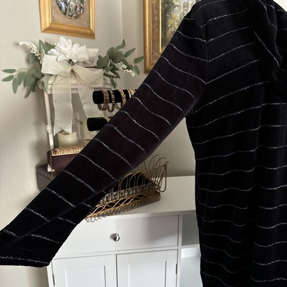 Talbots Women's Sweater Striped Velour Metallic Long Sleeve Sz L Cowl Neck - Picture 9 of 16
